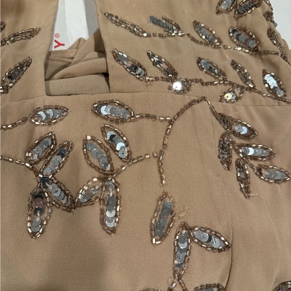 ASOS floor length gown embroidered beaded tan keyhole halter high neck b… - Picture 8 of 9